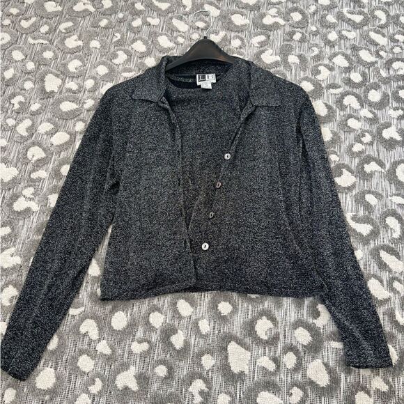 Vintage Silk Matching Set – Sparkly Collar Button-Down Shirt & Tank - Picture 1 of 4